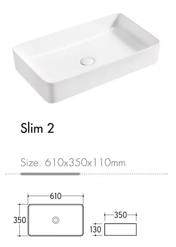Eros SLIM 2 - PULTRA ültethető - Top Counter - porcelán mosdó - 61 x 35 x 11 cm