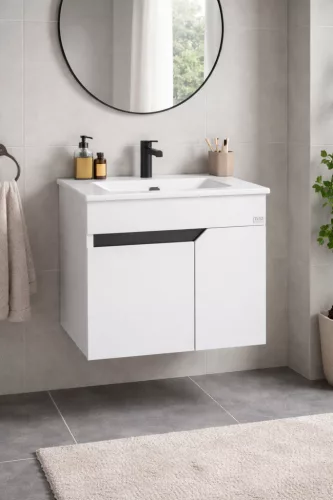 TMP VISION 55 fali függesztett fürdőszobai bútor - SKY E-8099-55 porcelán mosdóval - 55 x 46 cm
