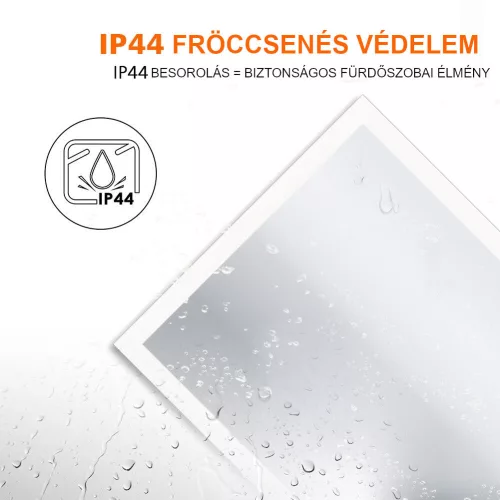 Viva AURA fürdőszoba tükör - érintőkapcsolós - páramenetesítős - órával - LED - FEKVŐ - 100 x 70 cm