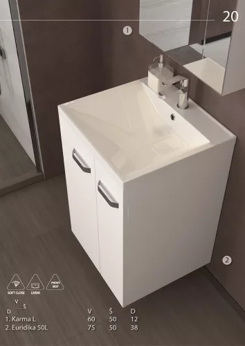 Piramida EURIDIKA 50L fali / álló fürdőszobabútor - műmárvány mosdóval - 50 x 75 x 38 cm