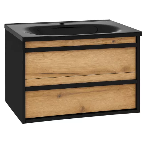 Piramida EURIDIKA OLIVA-FEKETE - fali fürdőszobabútor fekete mosdóval - 75 x 53 x 48 cm