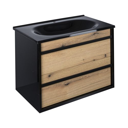 PIRAMIDA EURIDIKA OLIVA - FEKETE fali függesztett fürdőszobabútor fekete mosdóval - 75 x 53 x 48 cm