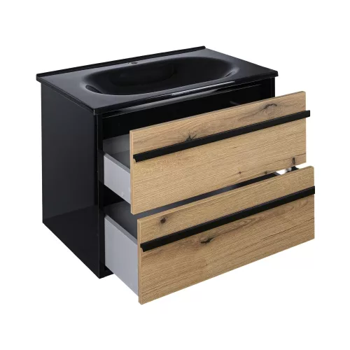 Piramida EURIDIKA OLIVA-FEKETE - fali fürdőszobabútor fekete mosdóval - 75 x 53 x 48 cm