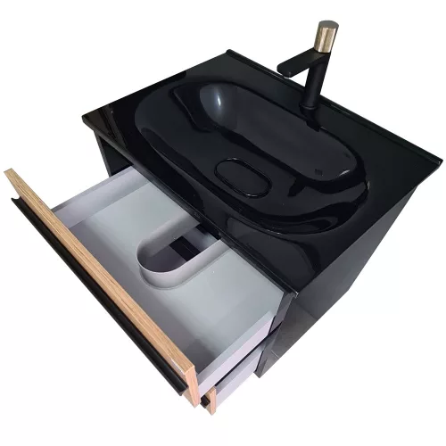 Piramida EURIDIKA OLIVA-FEKETE - fali fürdőszobabútor fekete mosdóval - 75 x 53 x 48 cm