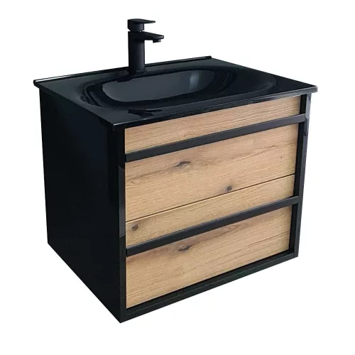 Piramida EURIDIKA OLIVA-FEKETE - fali fürdőszobabútor fekete mosdóval - 75 x 53 x 48 cm