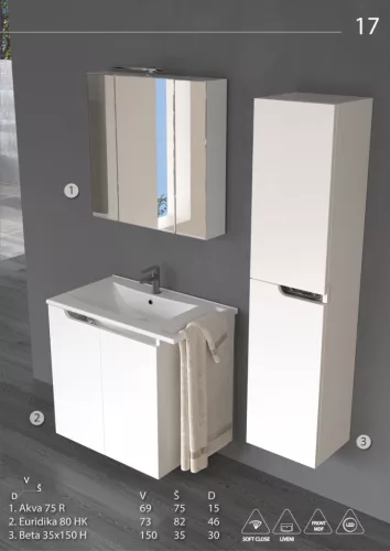 Piramida AKVA Tükrös fürdőszobai szekrény - LED világítással - 75 x 69 x 15 cm