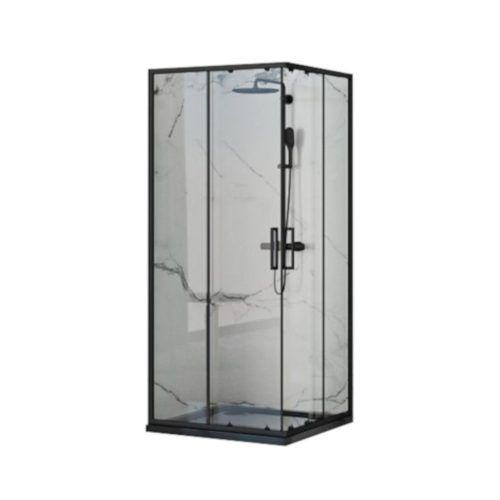 Vela Banyo NERO MATT FEKETE zuhanykabin SZÖGLETES - víztiszta 5 mm biztonsági üveggel - 90 x 90 cm