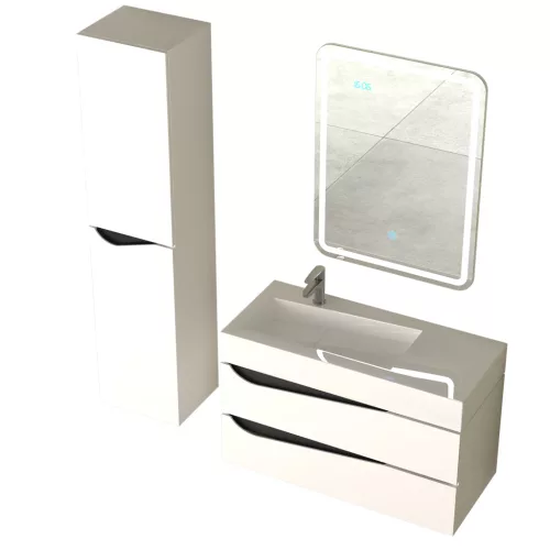 Piramida EURIDIKA fali fürdőszobabútor - műmárvány mosdóval -2 fiókos - ALPINFEHÉR-FEKETE - 90 x 41 x 56 cm