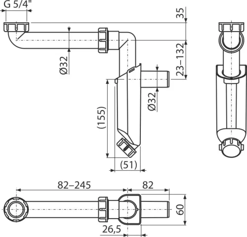 Alcaplast - HELYTAKARÉKOS mosdószifon - DN32 - 5/4" x 32 mm