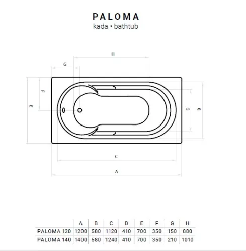 Favorit PALOMA szaniter akril kád - előlappal - oldallappal - állvánnyal - 120 x 70 cm