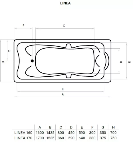 Favorit LINEA szaniter akril kád - előlappal - oldallappal- állvánnyal - 160 x 70 cm