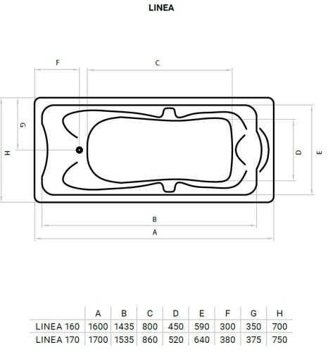 Favorit LINEA szaniter akril kád - 160 x 70 cm