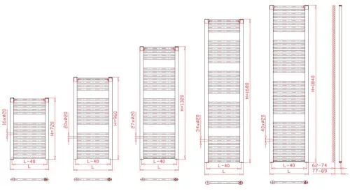 Birossi törölközőszárító radiátor - egyenes - fehér - 450 x 1320 mm