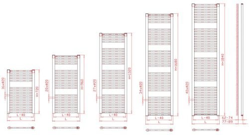 Birossi törölközőszárító radiátor - egyenes - fehér - 450 x 1850 mm