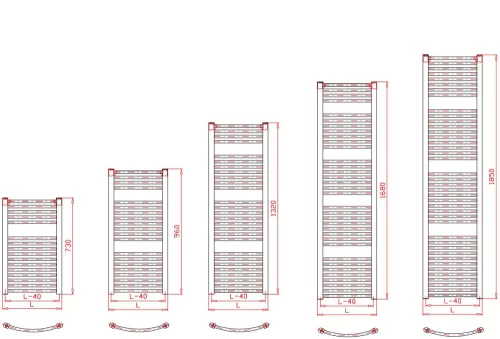 Birossi törölközőszárító radiátor - íves - fehér - 450 x 1320 mm