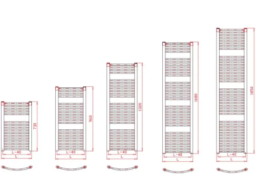 Birossi törölközőszárító radiátor - íves - fekete - 450 x 1320 mm