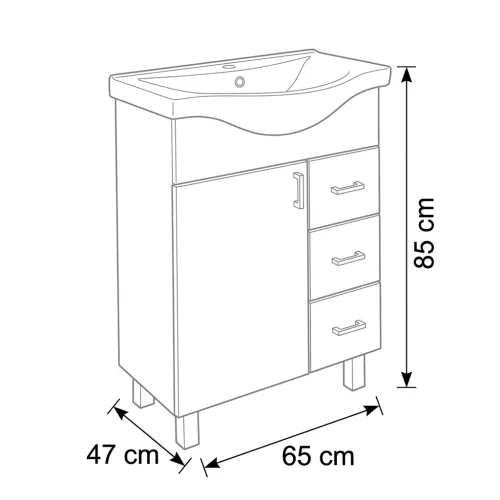 VivaStyle BIANKA 65 lábon álló fürdőszobabútor 3 fiókos Sanovit ALBATROS10065 mosdóval 64,5 x 46,5cm