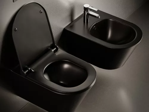 CeraStyle IBIZA fali WC - MATT FEKETE - BEÉPÍTETT bidé funkcióval - perem nélküli - 51 cm