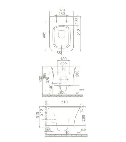CeraStyle IBIZA fali WC - MATT SZÜRKE - rimless - perem nélküli