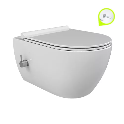 CeraStyle CITY fali WC - MATT FEHÉR- BEÉPÍTETT bidé funkcióval -rimless -perem nélküli - 53 cm