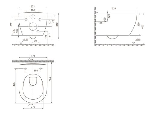 CeraStyle CITY fali WC - MATT FEHÉR- BEÉPÍTETT bidé funkcióval -rimless -perem nélküli