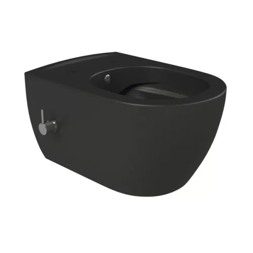 CeraStyle CITY fali WC - MATT FEKETE - BEÉPÍTETT bidé funkcióval - perem nélküli - 53 cm