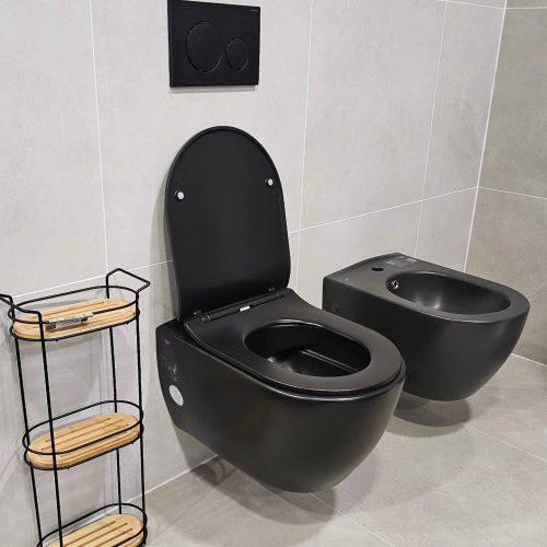 CeraStyle CITY fali WC - MATT FEKETE - BEÉPÍTETT bidé funkcióval - perem nélküli