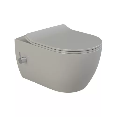 CeraStyle CITY fali WC - MATT SZÜRKE - BEÉPÍTETT bidé funkcióval - perem nélküli - 53 cm