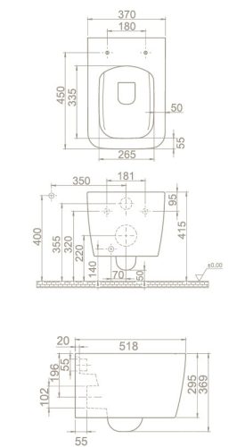 CeraStyle HERA fali WC - BEÉPÍTETT bidé funkcióval - rimless - perem nélküli