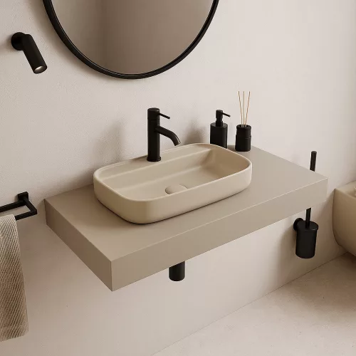 CeraStyle AQUA - PULTRA ültethető - Top Counter - porcelán mosdó - MATT BÉZS - 60 x 40 cm