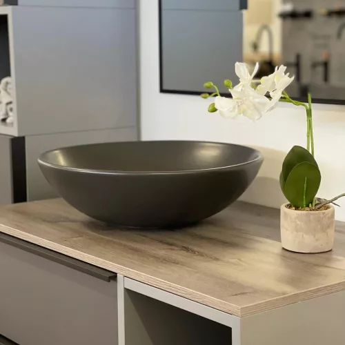 CeraStyle ZERO - PULTRA ültethető - Top Counter - porcelán mosdó - O - MATT FEKETE - Ø 46 cm