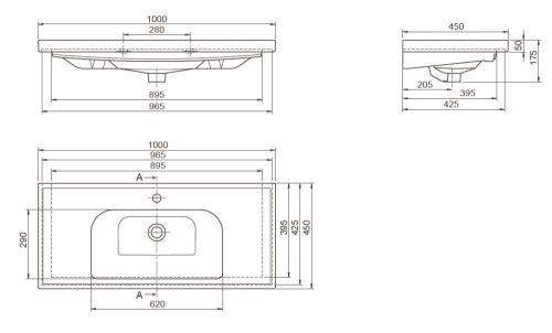 CeraStyle FRAME - porcelán mosdókagyló - 100 x 45 cm