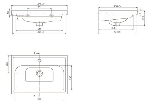 CeraStyle FRAME - porcelán mosdókagyló - 65 x 45 cm