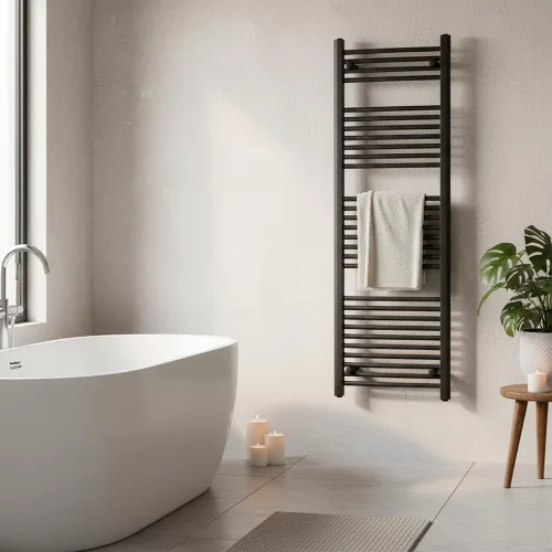Egyenes törölközőszárító radiátor 1600x600 mm fekete