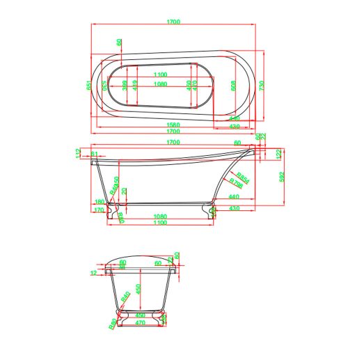 Clark szabadon álló fürdőkád fém lábakkal