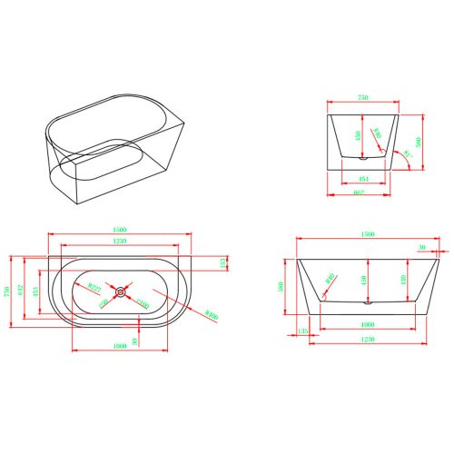 Still szabadon álló fürdőkád - 150x75x58 cm