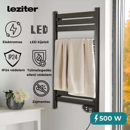 Elektromos törölközőszárító radiátor - 500W -  TW-500B - FEKETE