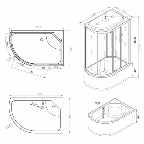 Cora 80x120 cm mélytálcás zuhanykabin - jobbos beépítés