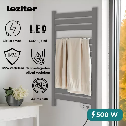 Elektromos törölközőszárító radiátor 500W - SZÜRKE