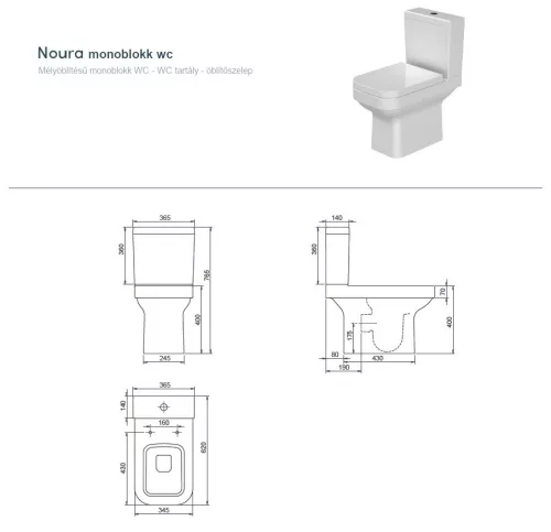 CeraStyle NOURA monoblokk WC - BEÉPÍTETT bidé funkcióval - NEM FALIG érő talppal - 62 cm